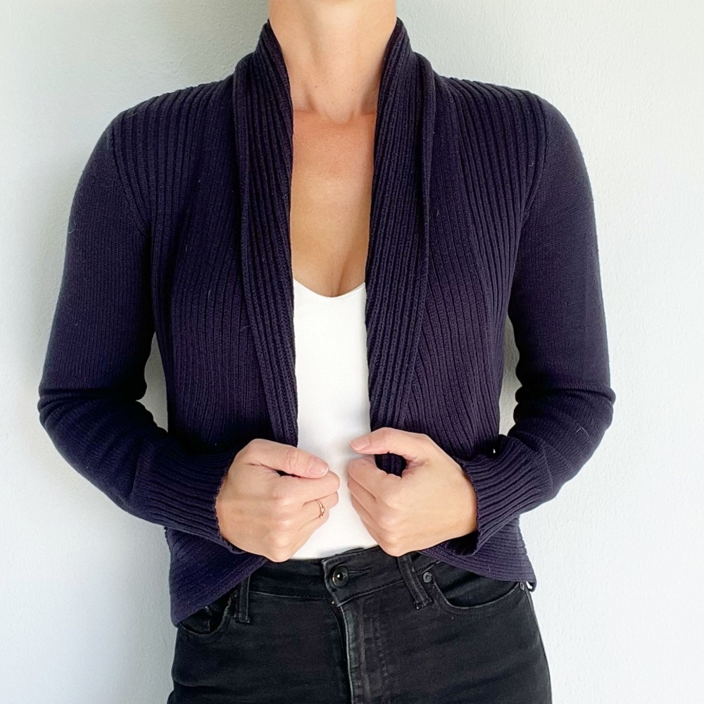 H&M basic navy blue ribbed knit drape style cardigan size XS